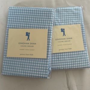 NWT TWO Pottery Barn Kids Blue Gingham Shams - Standard -